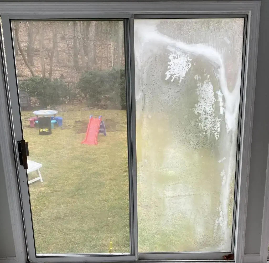 Foggy sliding glass doors